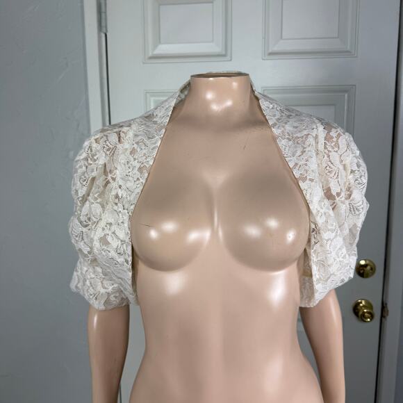 Vintage y2K Top XL USA Bolero Jacket Cropped Floral Lace Sheer Hypnotized P6 - Picture 1 of 5
